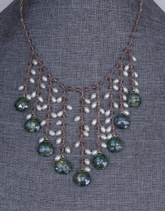 Green Amethyst, Pink Topaz and Pearl Necklace