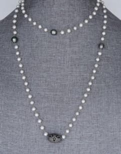 Tahitian pearls with black diamond bead necklace
