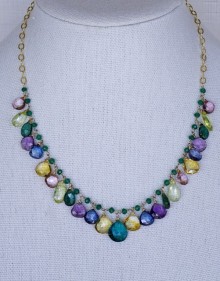 Emerald Necklace with Pink Kunzite, Green Amethyst, Tanzanite, Citrine and Green Tourmaline