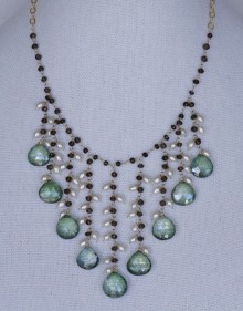 Green Amethyst, Smoky Quartz and Pearl Necklace