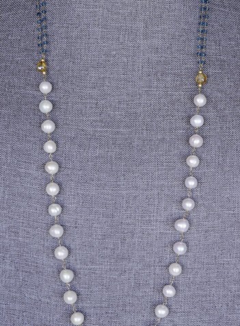 Pearl Aquamarine and Citrine Necklace