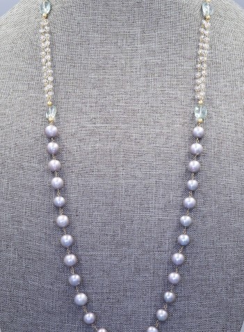 Herkimer Diamond Pearl and Aquamarine Necklace