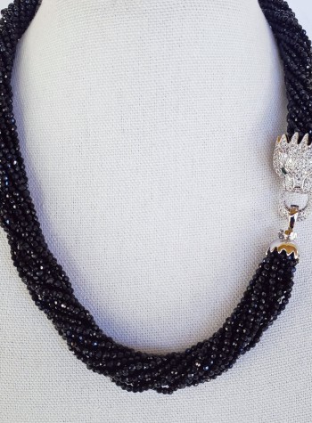 Black Spinel Necklace with Animal Spirit Clasp