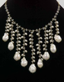 Baroque Akoya Pearls and Herkimer Diamond Empress Style Necklace