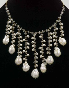 Baroque Akoya Pearls and Herkimer Diamond Empress Style Necklace