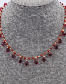 Red coral and rubellite Necklace