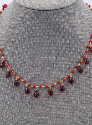 Red coral and rubellite Necklace