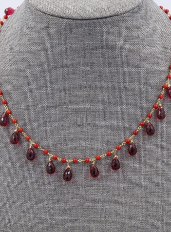 Red coral and rubellite Necklace