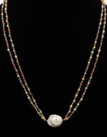 Mulit-color semiprecious gemstones and pearl necklace