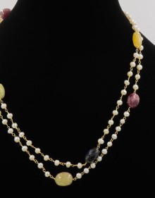 Multi-color Sapphire and Pearl Necklace