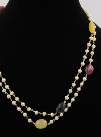 Multi-color Sapphire and Pearl Necklace