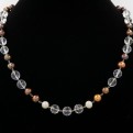 Faceted Clear Quartz and Brown and White Pearl Necklace