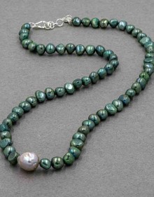 Green Pearl and Fireball Pearl Necklace