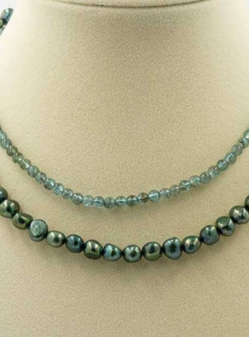 Apatite and Green Pearl Necklace