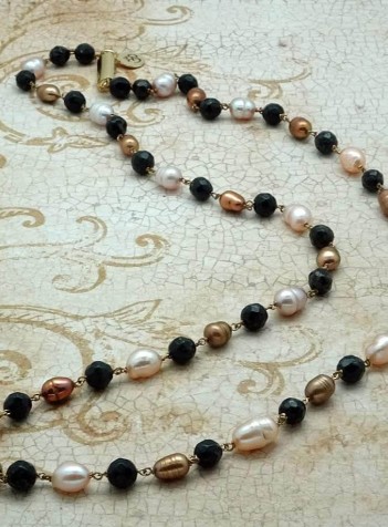 Black Garnet and Pearl Necklace