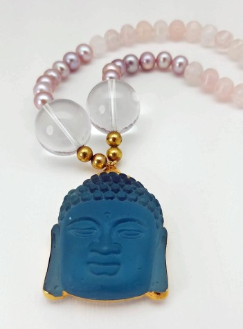 Rose Quartz and Pearl Necklace with Buddha Pendant