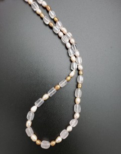 rose quartz brown and white pearl necklace