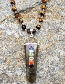 Tiger Eye Necklace with Tourmaline Chakra Stone Pendant