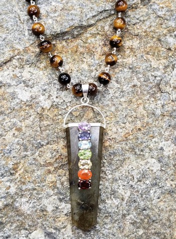 Tiger Eye Necklace with Tourmaline Chakra Stone Pendant