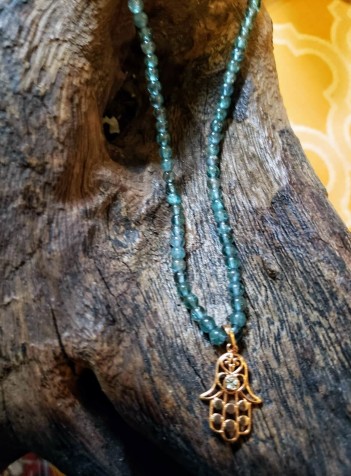 Apatite Necklace with Copper-plated Hamsa Pendant